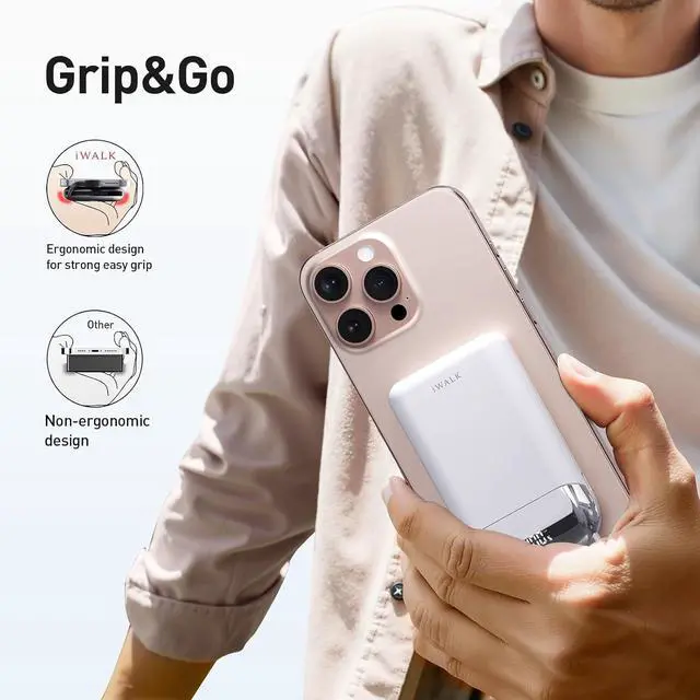 Alt view image 6 of 7 - iWALK 10,000mAh Magnetic Portable Charger, Wireless Mini Power Bank,40W Max Fast Charging Battery Pack with Built-in USB-C Cable Compatible with iPhone 16/15 Series, AirPods, Samsung S25 Series,White