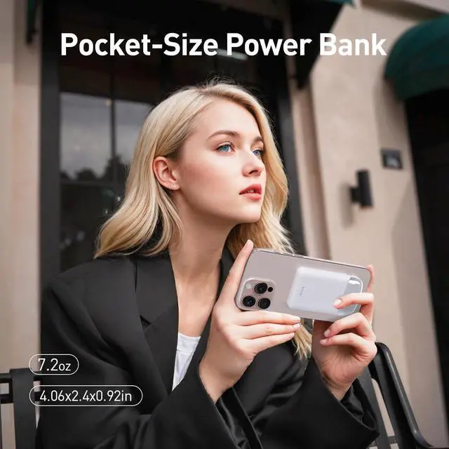 Alt view image 7 of 7 - iWALK 10,000mAh Magnetic Portable Charger, Wireless Mini Power Bank,40W Max Fast Charging Battery Pack with Built-in USB-C Cable Compatible with iPhone 16/15 Series, AirPods, Samsung S25 Series,White