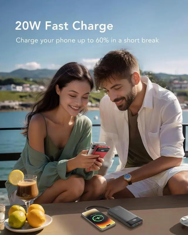 Alt view image 7 of 7 - 20000mAh Portable Charger with Built in Cables 22.5W Travel Power Bank Fast Charging USB C Cell Phone Battery Pack for iPhone 16/15/14/13/12/11 Series iPad  Android Tablet