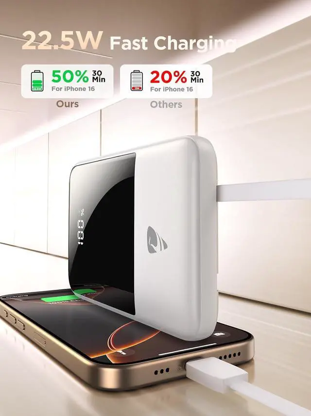 Alt view image 6 of 6 - Aioneus Portable Charger, 10000mAh Power Bank 22.5W Fast Charging Portable Charger with Built in Cable Battery Pack USBC Travel Charger for iPhone11 12 13 14 15 16 Samsung Galaxy S24 S23 Android Phone