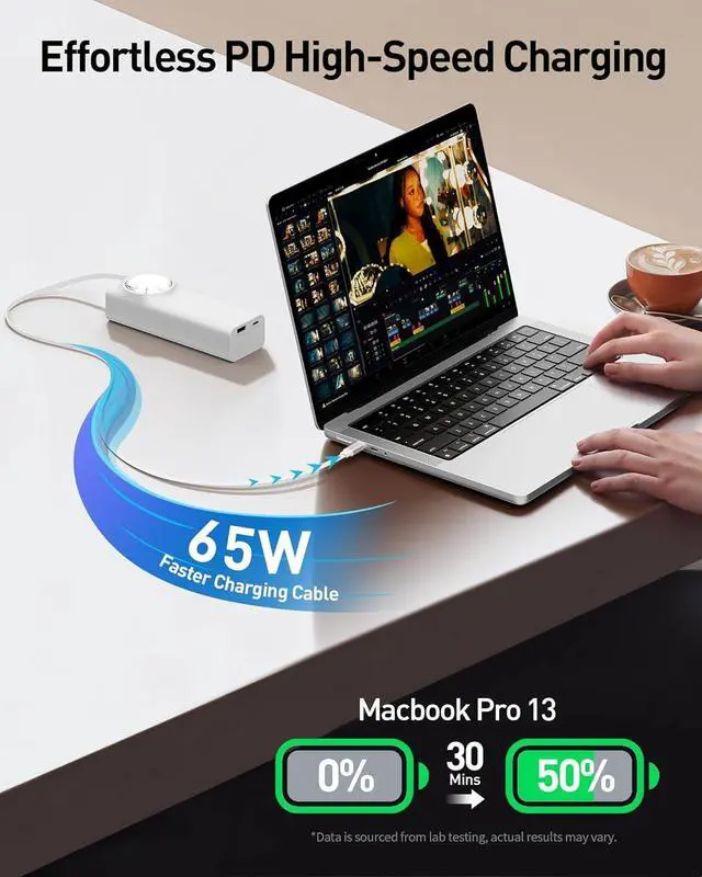 Alt view image 3 of 7 - iWALK Laptop Power Bank, 20000mAh 65W Portable Charger with Built-in 2.3ft Retractable USB-C Cable & LED Display - Triple Outputs for MacBook Pro/Air, iPhone 16/15 Series, iPad Pro, Samsung S25/S24
