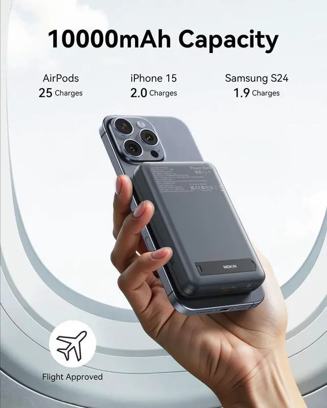 Alt view image 3 of 7 - Magnetic Portable Charger, 10000mAh Wireless Power Bank Battery Pack for Magsafe Qi2 Certified with Built in Cable & Stand, USB C PD 20W Fast Charging, 15W Charge Card for iPhone 16 15 14 13 12 Serie