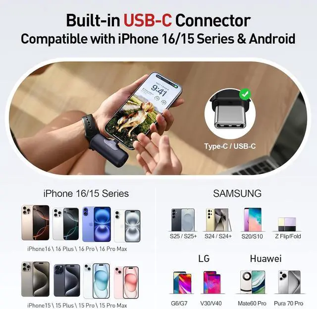Alt view image 3 of 6 - iWALK Portable Charger 5500mAh Next-Gen Small Power Bank 22.5W Fast Charging Battery USB-C Portable Phone Charger for iPhone 16/15 16 Plus 16 Pro Max iPad, Samsung Galaxy S25 S24 S23 Android, Black