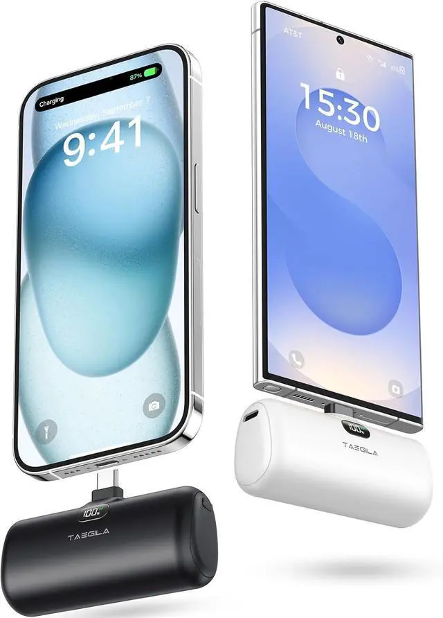 Main image of Taegila 2Pack Portable Phone Charger for iPhone 15 16, USB C Power Bank 5000mAh with Built-in Cable & LCD Display, Compact Mini Battery Pack for Samsung Galaxy/iPhone 15 16 Series, Android Phones