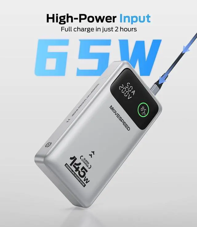 Alt view image 5 of 7 - MOVE SPEED 145W Laptop Power Bank, PD 3.1 25,000mAh Fast Charging Portable Charger with 240W Type C Cable, USB C 3-Port with Digital Display Travel Outdoor Charger for iPhone, Dell, MacBook, Galaxy