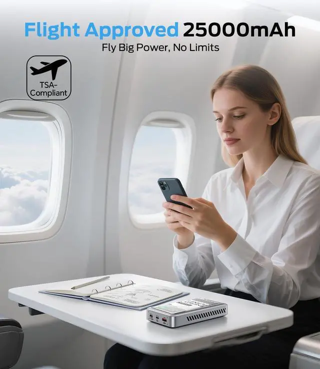 Alt view image 6 of 7 - MOVE SPEED 145W Laptop Power Bank, PD 3.1 25,000mAh Fast Charging Portable Charger with 240W Type C Cable, USB C 3-Port with Digital Display Travel Outdoor Charger for iPhone, Dell, MacBook, Galaxy