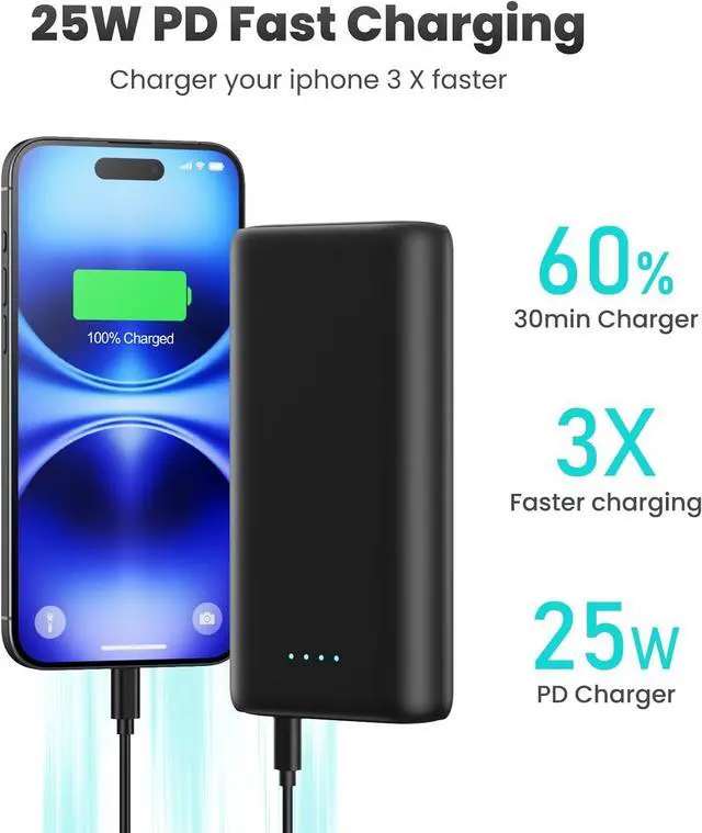 Alt view image 2 of 7 - Portable Charger Power Bank 40,800mAh 25W Fast Charging USB C Portable Charger with 2 Built in Cables,5 Outputs & QC 4.0 Quick Phone Charging Battery Pack Compatible with iPhone 16/15/14,Android