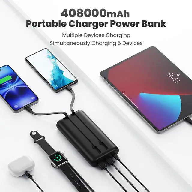 Alt view image 4 of 7 - Portable Charger Power Bank 40,800mAh 25W Fast Charging USB C Portable Charger with 2 Built in Cables,5 Outputs & QC 4.0 Quick Phone Charging Battery Pack Compatible with iPhone 16/15/14,Android