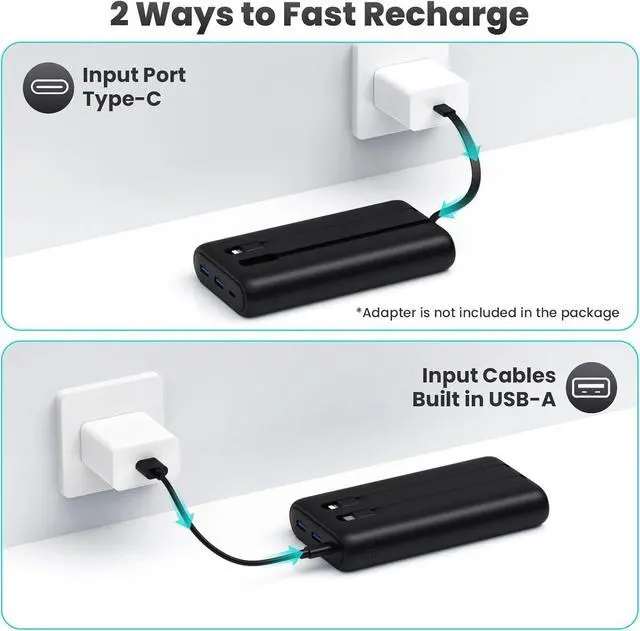 Alt view image 6 of 7 - Portable Charger Power Bank 40,800mAh 25W Fast Charging USB C Portable Charger with 2 Built in Cables,5 Outputs & QC 4.0 Quick Phone Charging Battery Pack Compatible with iPhone 16/15/14,Android