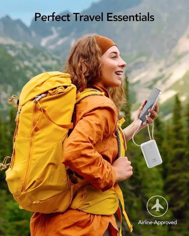 Alt view image 7 of 7 - Portable Charger 20000mAh 30W Fast Charging, Power Bank with Built-in Cables & LED Display, USB C Battery Pack for iPhone 16/15/14, Samsung, iPad and Android Phones, Ideal for Travel -White