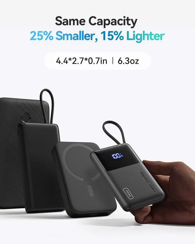 Alt view image 3 of 7 - INIU 45W Power Bank, Slimmest 10000mAh Portable Charger with Build in USB-C Cable, Fast Charging USB C in&Out Battery Pack, Travel External Phone Charger for iPhone 16 15 Samsung S24 S23 Google etc