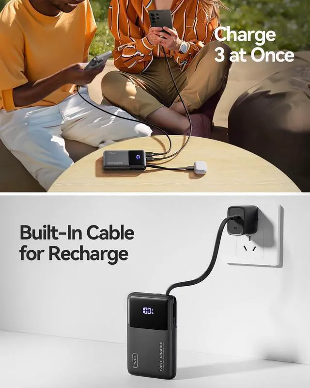 Alt view image 6 of 7 - INIU 45W Power Bank, Slimmest 10000mAh Portable Charger with Build in USB-C Cable, Fast Charging USB C in&Out Battery Pack, Travel External Phone Charger for iPhone 16 15 Samsung S24 S23 Google etc