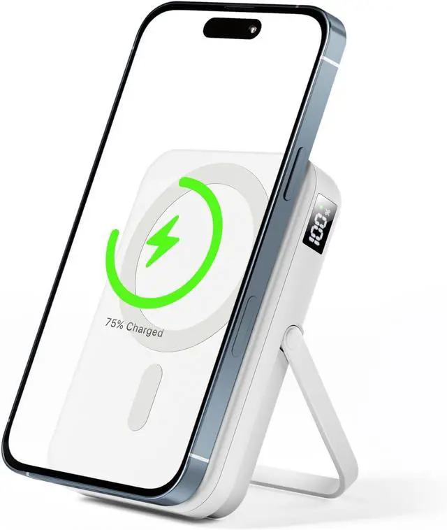 Main image of for Magsafe Battery Pack, 10000mAh Magnetic Charger with Stand for iPhone, USB-C 22.5W Fast Charging Wireless Portable Charger, Magnetic Power Bank for iPhone 16/15/14/13/12 Series - White