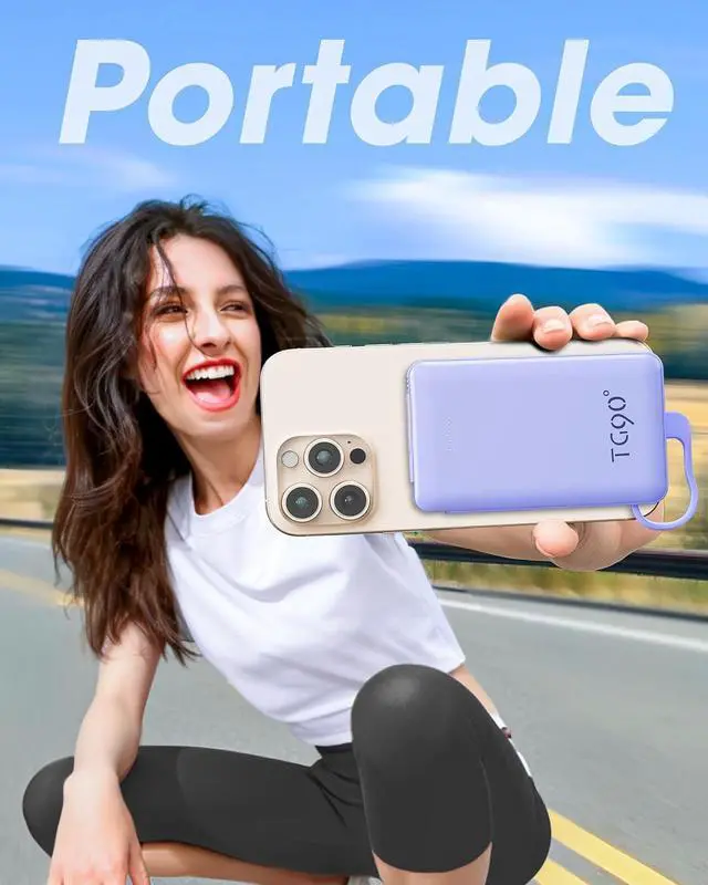 Alt view image 3 of 7 - TG90° Portable Phone Charger Ultra Mini Power Bank with Built-in Foldable AC Wall Plug and Cables,5000mAh External Battery Pack Compatible with iPhone and Android Smart Devices