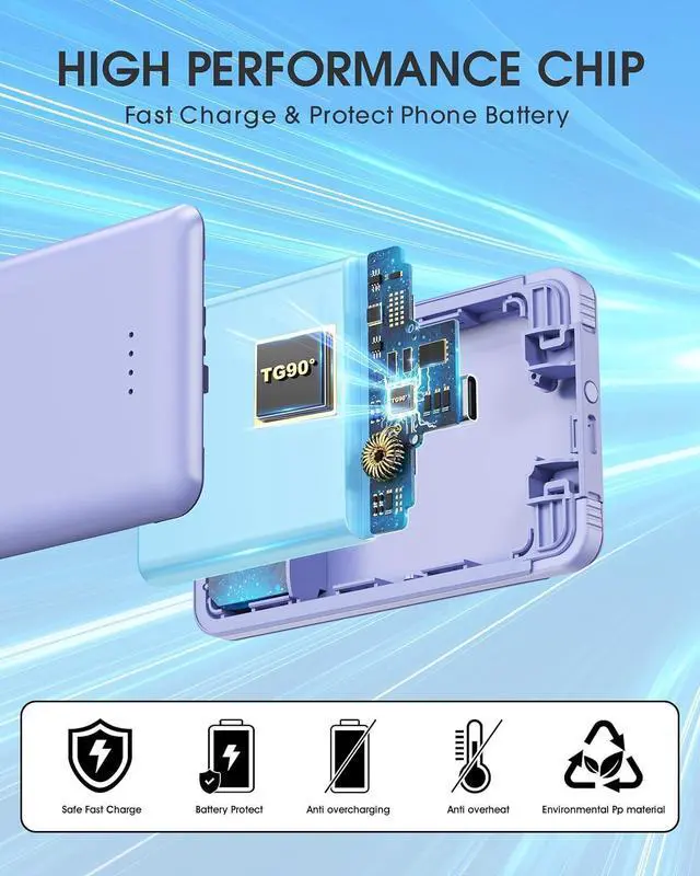 Alt view image 7 of 7 - TG90° Portable Phone Charger Ultra Mini Power Bank with Built-in Foldable AC Wall Plug and Cables,5000mAh External Battery Pack Compatible with iPhone and Android Smart Devices