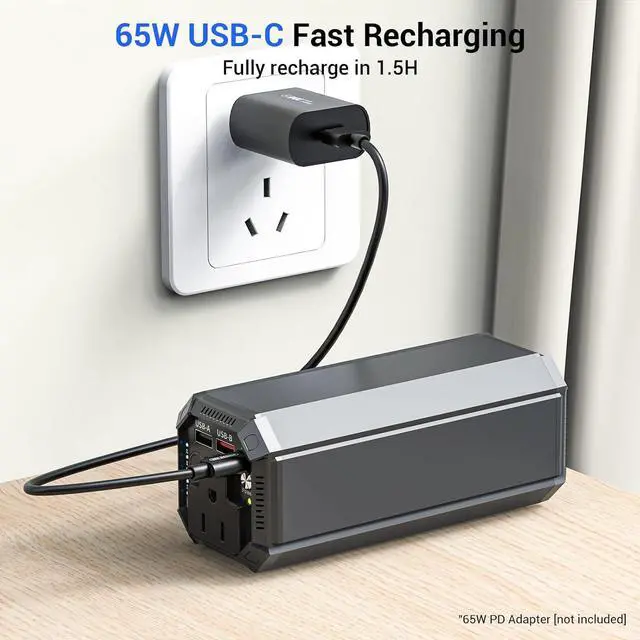 Alt view image 6 of 7 - Power Bank with AC 100W,Portable Laptop Charger,98Wh/27000mAh External Battery for Laptop,PD 65W Type-C,Compatible for Outdoor RV Camping Travel Emergency Backup Home