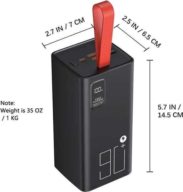 Alt view image 2 of 7 - Power Bank 90000mAh Extra High Capacity Portable Charger, Fast Charging 30W PD & QC 3.0, USB-C Battery Pack 5 Output 2 Input with LED Display for Phone Tablet Headset Smartwatch Camping Travel