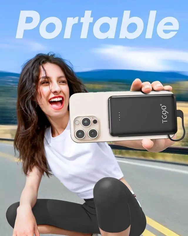 Alt view image 7 of 7 - TG90° Portable Charger Power Bank,5000mAh Small Battery Pack with Built-in Foldable AC Wall Plug and Cables, Mini Battery Charger Compatible with iPhone 16 15 14 13 12 Samsung Google iPad etc