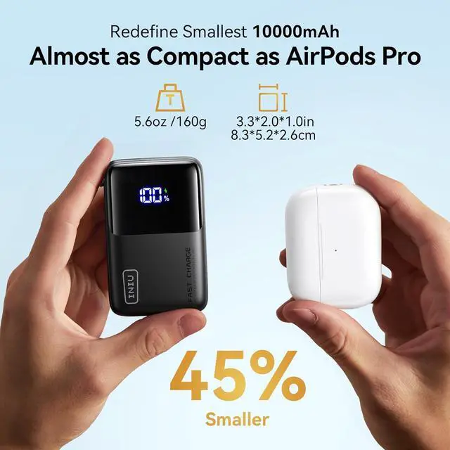 Alt view image 2 of 7 - INIU Pocket Size Portable Charger, Ultra Small 10000mAh 45W PD Power Bank, USB C in&Out Fast Charging Battery Pack, Travel Essentials Powerbank for iPhone 16/15 Pro Max, iPad Air, Samsung S22 S27 etc