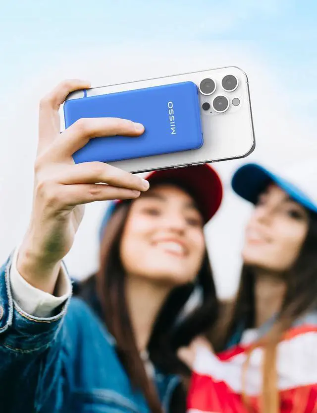 Alt view image 7 of 7 - miisso 10000mAh Slim Portable Charger with Built in Cable, Power Bank Travel Charger External Battery Pack for Phone, 4 Output USB Type C Cord Clutch Charger Compatible with iPhone, Deep Blue