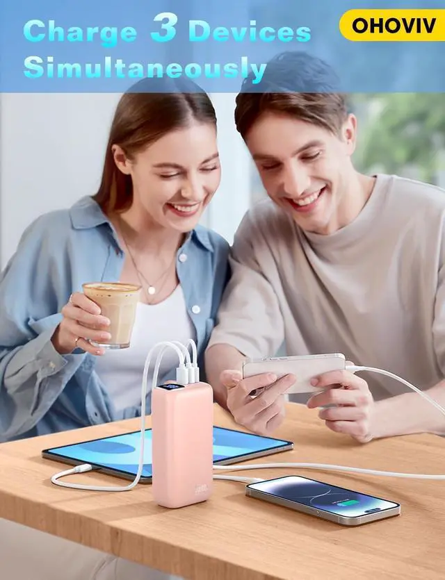 Alt view image 3 of 6 - Portable Charger 50000mAh Power Bank - 22.5W Fast Charging External Battery Pack, LED Display USB-C Portable Cell Phone Charger for iPhone 16/15/14/13 Pro, Android, Samsung Galaxy, Etc(Pink)