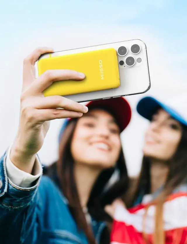 Alt view image 7 of 7 - miisso 10000mAh Slim Portable Charger with Built in Cable, Power Bank Travel Charger External Battery Pack for Phone, 4 Output USB Type C Cord Clutch Charger Compatible with iPhone, Yellow