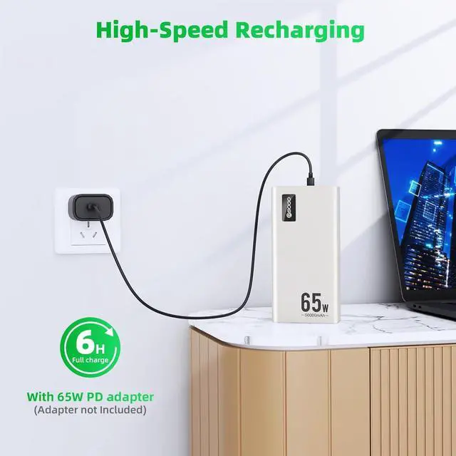 Alt view image 5 of 7 - 50000mAh Power Bank 65W, Portable Charger,External Battery Pack for Outdoor Camping, Home & Office. Emergency Back-up Power for Smartphones, Tablets and Laptop