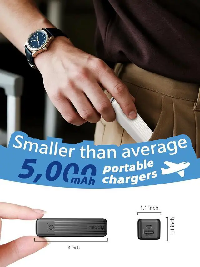 Alt view image 2 of 7 - Miady 2-Pack Small Portable Charger, 5000mAh Mini Battery Pack 3.45oz Lightweight Power Bank 5V/2.4A Output & 5V/2A Input Compatible with iPhone, Galaxy, Android etc
