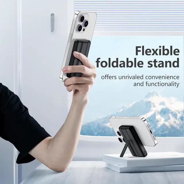 Alt view image 7 of 7 - Wireless Portable Charger with Stand Slim 10000mAh Magnetic Power Bank for Magsafe 22.5W Fast Charging Battery Pack Compatible with iPhone 17/16/15/14/13/12 Series