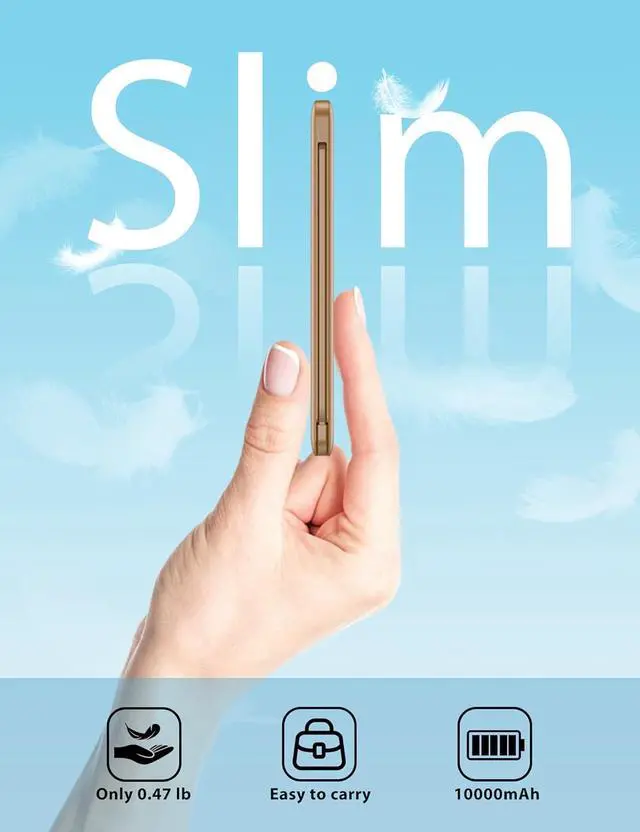 Alt view image 2 of 7 - 10000mAh Slim Portable Charger with Built in Cable, Power Bank Travel Charger External Battery Pack for Phone, 4 Output USB Type C Cord Clutch Charger Compatible with iPhone, Brown