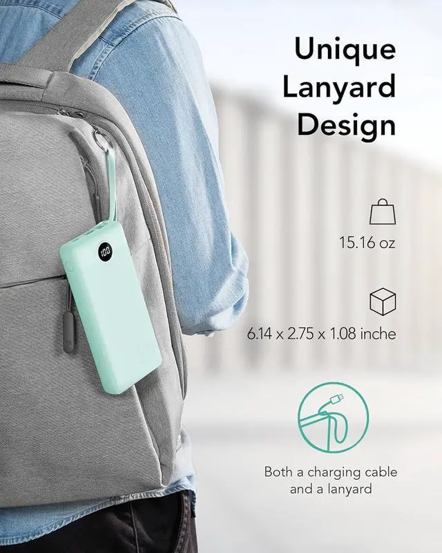 Alt view image 7 of 7 - Portable Charger 20000mAh Built-in Cables Fast Charging Power Bank PD QC 3.0 Travel Essentials Battery Pack 4 Output & 2 Input Phone Charger for iPhone16 15 14 13 X  Android-Green