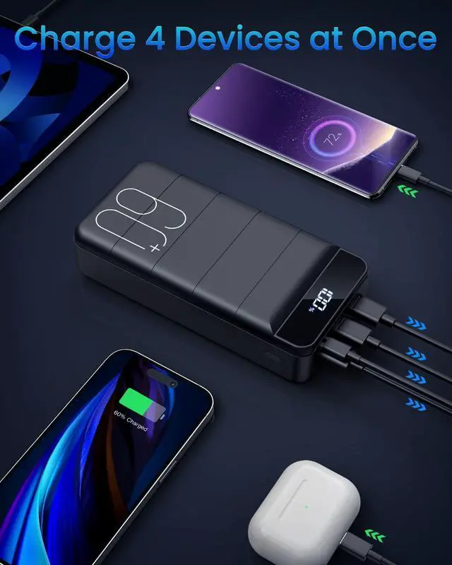 Alt view image 4 of 7 - Portable Charger 60000mAh Power Bank - 22.5W Fast Charging Battery Pack USB C with 4 Outputs & 3 Inputs LED Display, Huge Capacity External Cell Phone Charger for iPhone, Samsung Galaxy, iPad etc