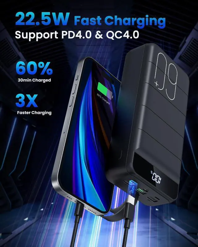 Alt view image 3 of 7 - Portable Charger 60000mAh Power Bank - 22.5W Fast Charging Battery Pack USB C with 4 Outputs & 3 Inputs LED Display, Huge Capacity External Cell Phone Charger for iPhone, Samsung Galaxy, iPad etc
