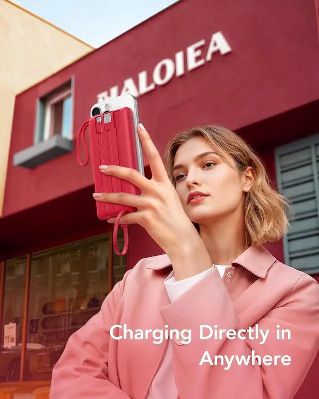 Alt view image 5 of 7 - VRURC Portable Charger, 10000mAh Power Bank Built in Cables for iPhone, Slim Compact Travel Essentail, 5 Outputs 2 Inputs USB C Battery Pack for iPhone 16 15 14 13, Samsung, Android etc-Red