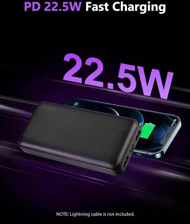 Alt view image 3 of 7 - Miady Portable Charger, 2-Pack 20000mAh Battery Pack PD 22.5W USB Output Ports and Type C Fast in&Out Travel Fast Charging Power Bank Compatible with iPhone 16/15/14/13/12/X Galaxy 24/22 iPad Android