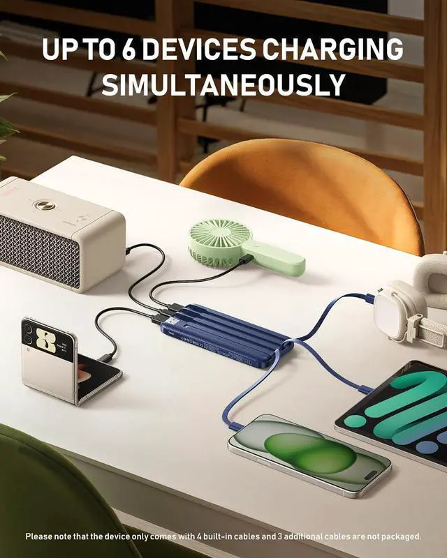 Alt view image 2 of 7 - Charmast Portable Charger with Built in Cables, 10000mAh Slim Power Bank, 15W USB C in&Out Port High Speed Charging External Charger, Battery Pack Compatible with iPhone 16 15 13 Samsung Google iPad