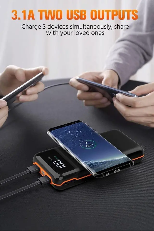 Alt view image 4 of 7 - Portable Power Bank Charger,40000mAh Power Bank Flashlight 5V3.1A Fast Charger and Built in Out/Input Cables 10W Wireless Charger for Smart Devices and Cell Phones (Orange)