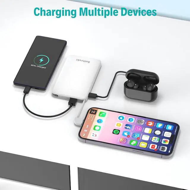 Alt view image 5 of 7 - Slim Power Bank,20W Fast Charging Small Portable Phone Charger Built in Cable for iPhone 14/13/12/11/X/8/7 Series,Thin Mini Lightweight Battery Pack 6000mAh