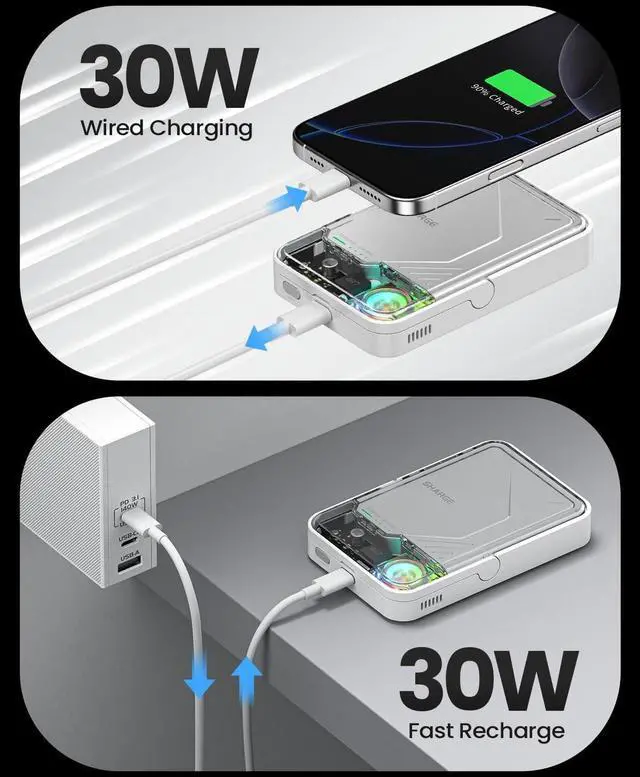 Alt view image 5 of 7 - ICEMAG 2 MagSafe Power Bank, 15W Qi2 Magnetic Portable Charger with Active Cooling 10000mAh Battery Pack with Foldable Stand Transparent, Compatible for iPhone 16/15/14 Series