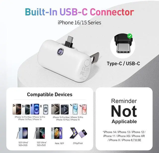 Alt view image 4 of 6 - iWALK Portable Charger for iPhone 15 iPhone 16 Series, 20W PD Fast Charging USB-C Power Bank, LED Display, 5000mAh Battery Pack Compatible with iPhone 15 Plus,15 Pro,15 Pro Max,Samsung Andriod