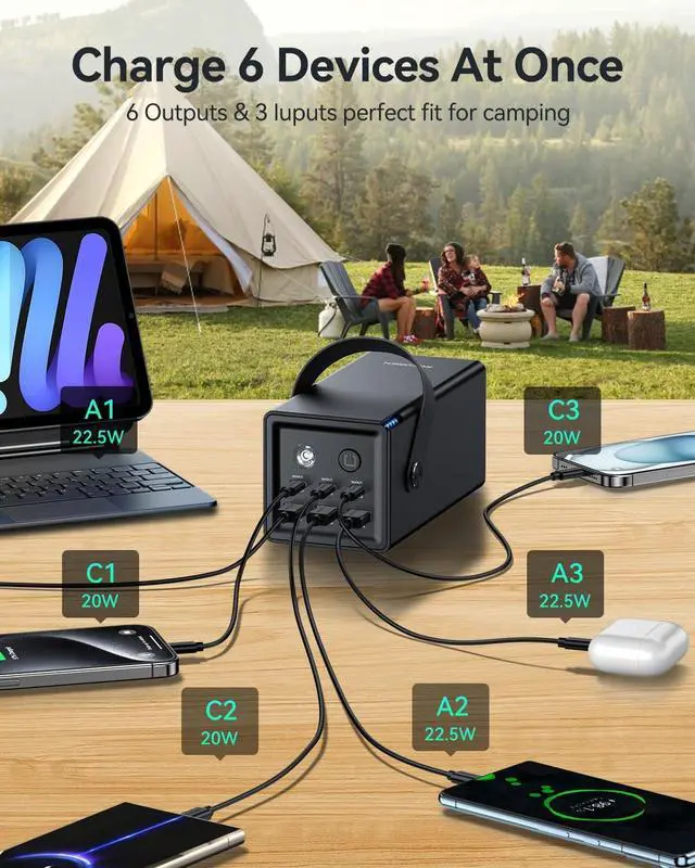 Alt view image 3 of 7 - Rocoren 6 Ports Portable Charger Power Bank 50000mAh for Multiple Devices, 67.5W USB C Fast Charging with LED Light for Outdoors Camping Essentials, Emergency Hurricane Preparedness Items (Black)