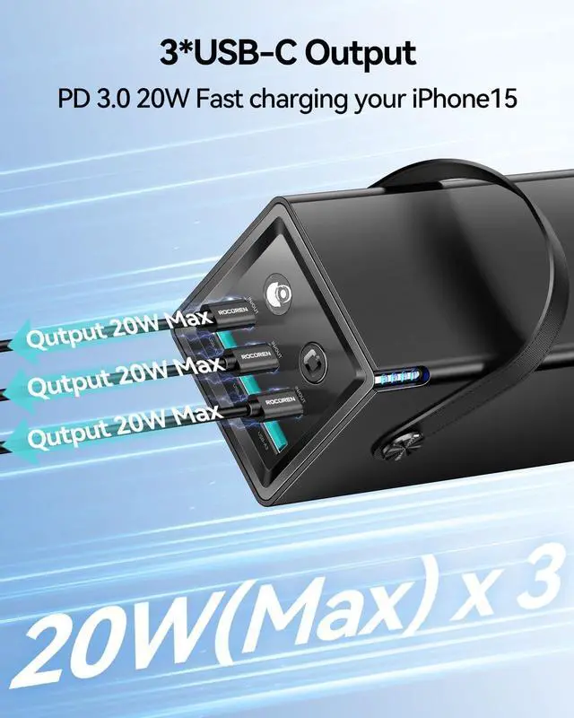 Alt view image 4 of 7 - Rocoren 6 Ports Portable Charger Power Bank 50000mAh for Multiple Devices, 67.5W USB C Fast Charging with LED Light for Outdoors Camping Essentials, Emergency Hurricane Preparedness Items (Black)