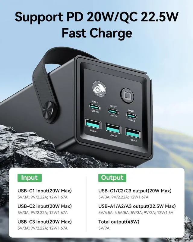 Alt view image 6 of 7 - Rocoren 6 Ports Portable Charger Power Bank 50000mAh for Multiple Devices, 67.5W USB C Fast Charging with LED Light for Outdoors Camping Essentials, Emergency Hurricane Preparedness Items (Black)