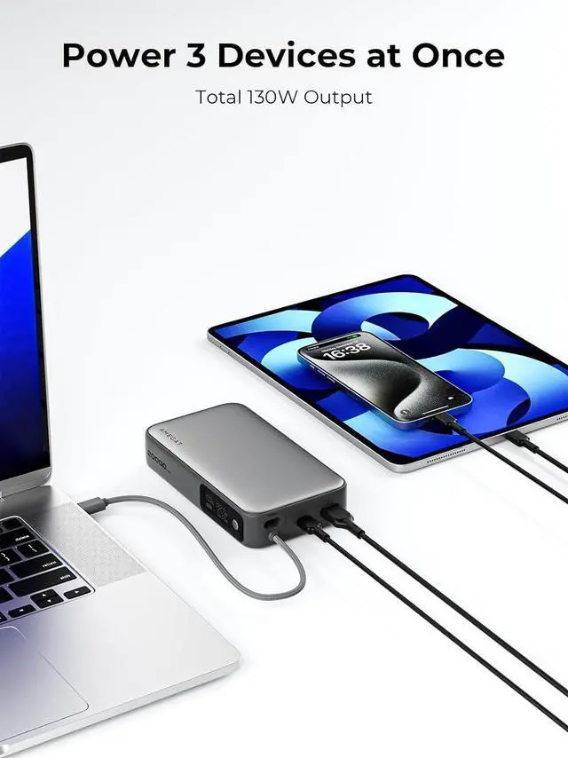 Alt view image 4 of 7 - Portable Charger 20000mAh, 100W PD Fast Charging Power Bank with Built-in USB C Cable Smart Digital Display Laptop Battery Pack for MacBook, iPad, iPhone, Samsung, Steam Deck and More