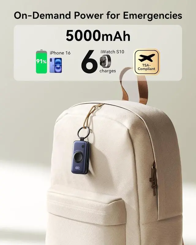 Alt view image 6 of 7 - INIU 3-in-1 Portable Charger, Small 5000mAh Power Bank with Built-in USB C Cable and Watch Charger, 20W PD Fast Charging Battery Pack, Travel Charger for iPhone 16 15, Apple Watch, etc