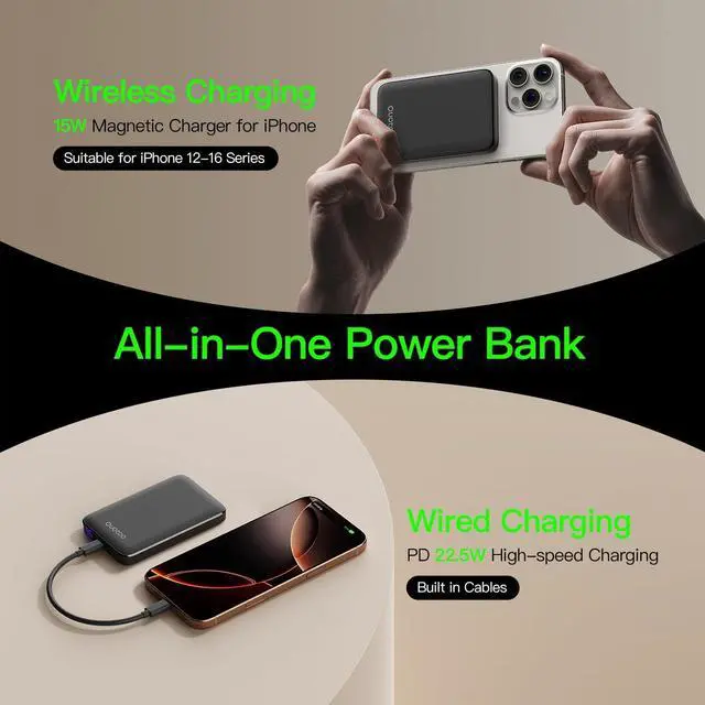 Alt view image 3 of 7 - 2025 Magnetic 15W Power Bank for iPhone,5000mAh Magsafe Battery Pack with 20w Fast Charging,Slim Magsafe Power Bank in&Out,with LED Display,Wireless Portable Charger for iPhone 16/15/14/13/12 Series