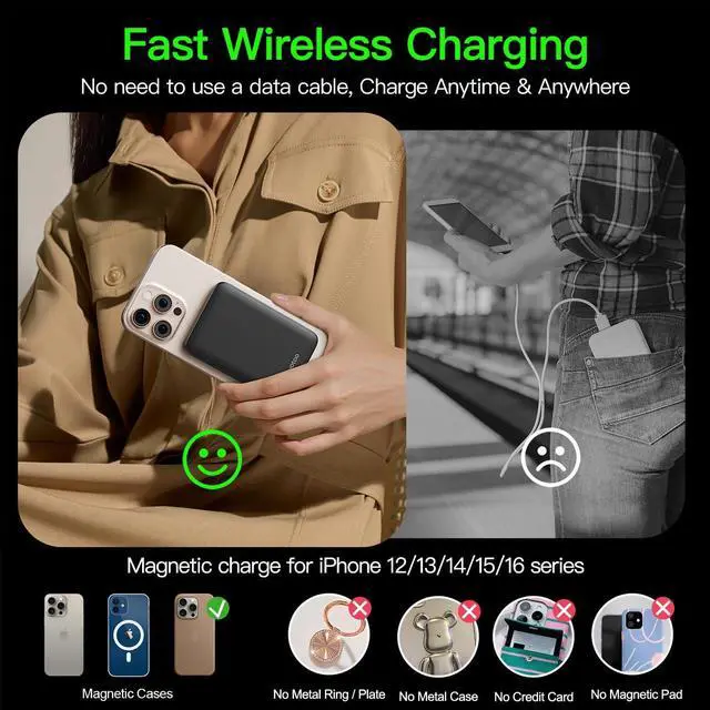 Alt view image 5 of 7 - 2025 Magnetic 15W Power Bank for iPhone,5000mAh Magsafe Battery Pack with 20w Fast Charging,Slim Magsafe Power Bank in&Out,with LED Display,Wireless Portable Charger for iPhone 16/15/14/13/12 Series