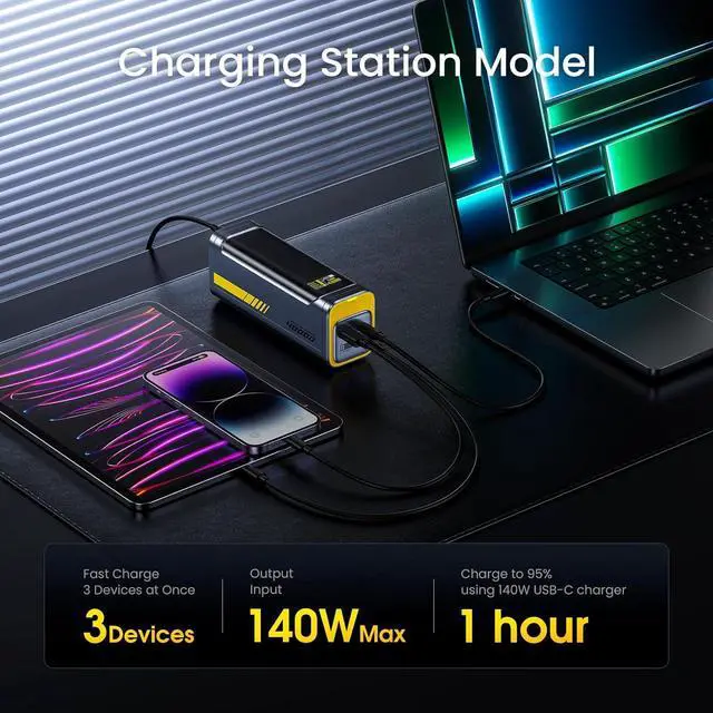 Alt view image 3 of 7 - AOHI 140W PD3.1 Laptop Power Bank 40000mAh Fast Charging Station, The Future Starship 2 in 1 Camping Large Portable Charger for MacBook Pro/Air, iPad Pro, iPhone 16 Pro Max,Galaxy,Steam Deck, Grey