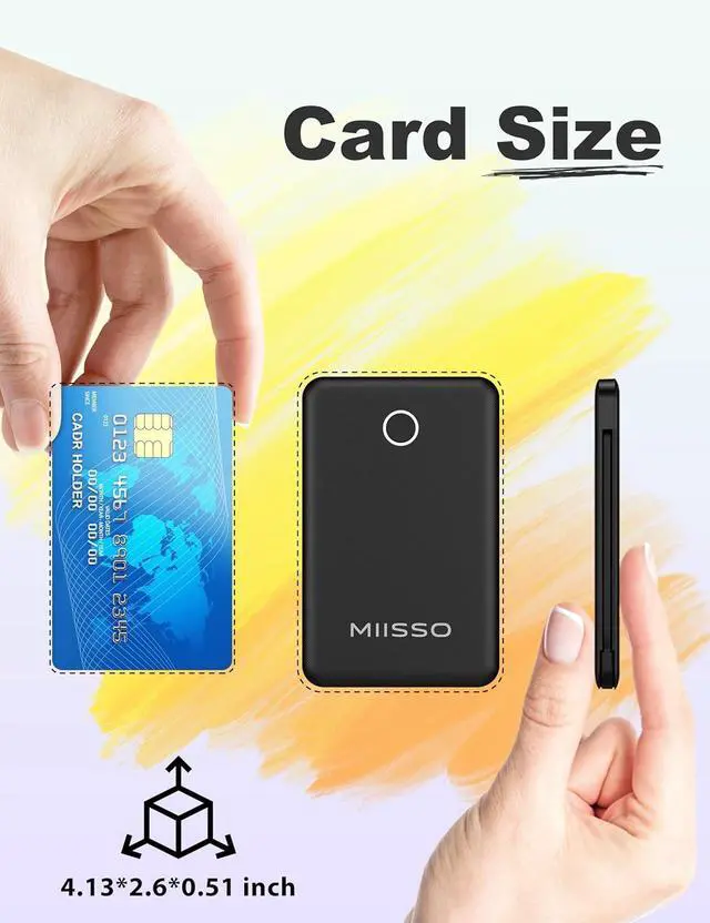 Alt view image 2 of 7 - 6000mah Ultra Slim Built in Cables Power Bank, Card Size Built in USB C Cords Battery Pack Portable Charger for Phones, 3 Output External Battery Pack Compatible with iPhone, Samsung, Deep Black