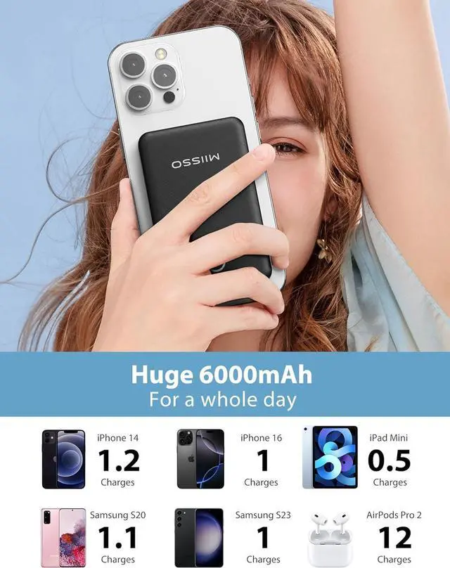 Alt view image 3 of 7 - 6000mah Ultra Slim Built in Cables Power Bank, Card Size Built in USB C Cords Battery Pack Portable Charger for Phones, 3 Output External Battery Pack Compatible with iPhone, Samsung, Deep Black